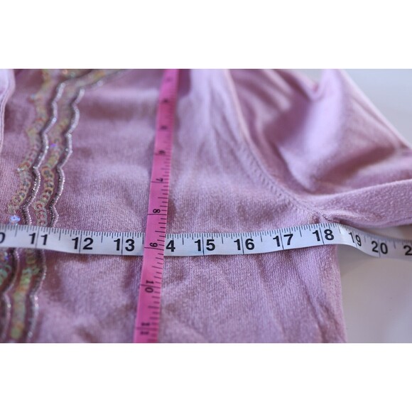 Vintage Y2K Pink Sequin Beaded Button Down Cardigan Coquette Preppy Pin Up M - Picture 2 of 13
